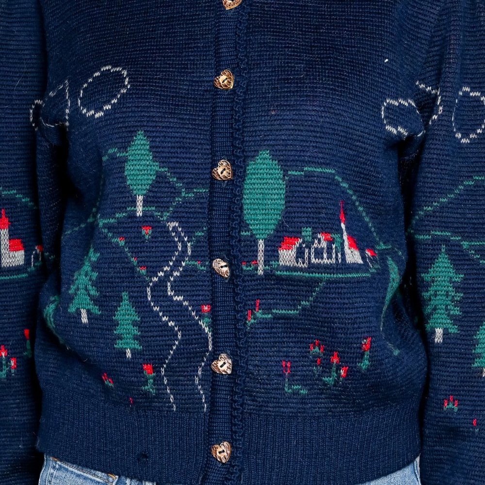 592. VINTAGE Silber-Distel Trachten Austrian Village Wool Cardigan XS-L - Picture 2 of 13